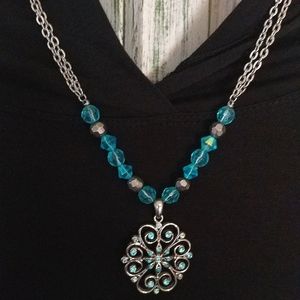 Silvertone Blue Crystal Necklace